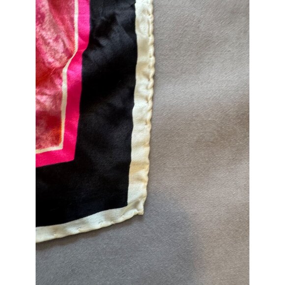 Saldarini Silk Scarf Black & Multicolor Big Floral Hand-Rolled Hem 33" x 33" - Picture 4 of 8